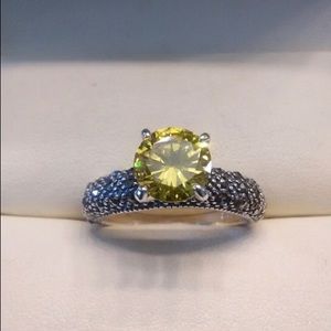 manmade yellow diamond and  marcasite ring